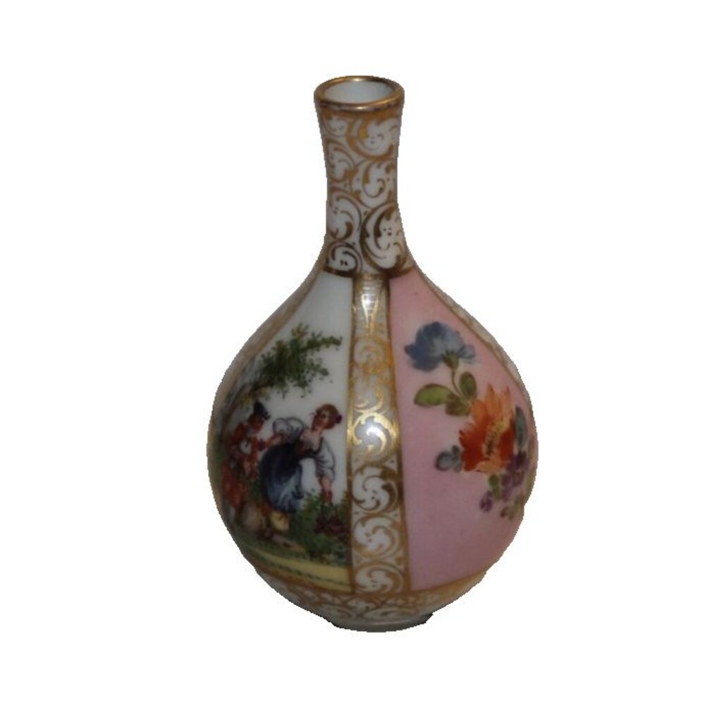 Antique Dresden Potschappel Porcelain Miniature Vase 3.0 inches tall